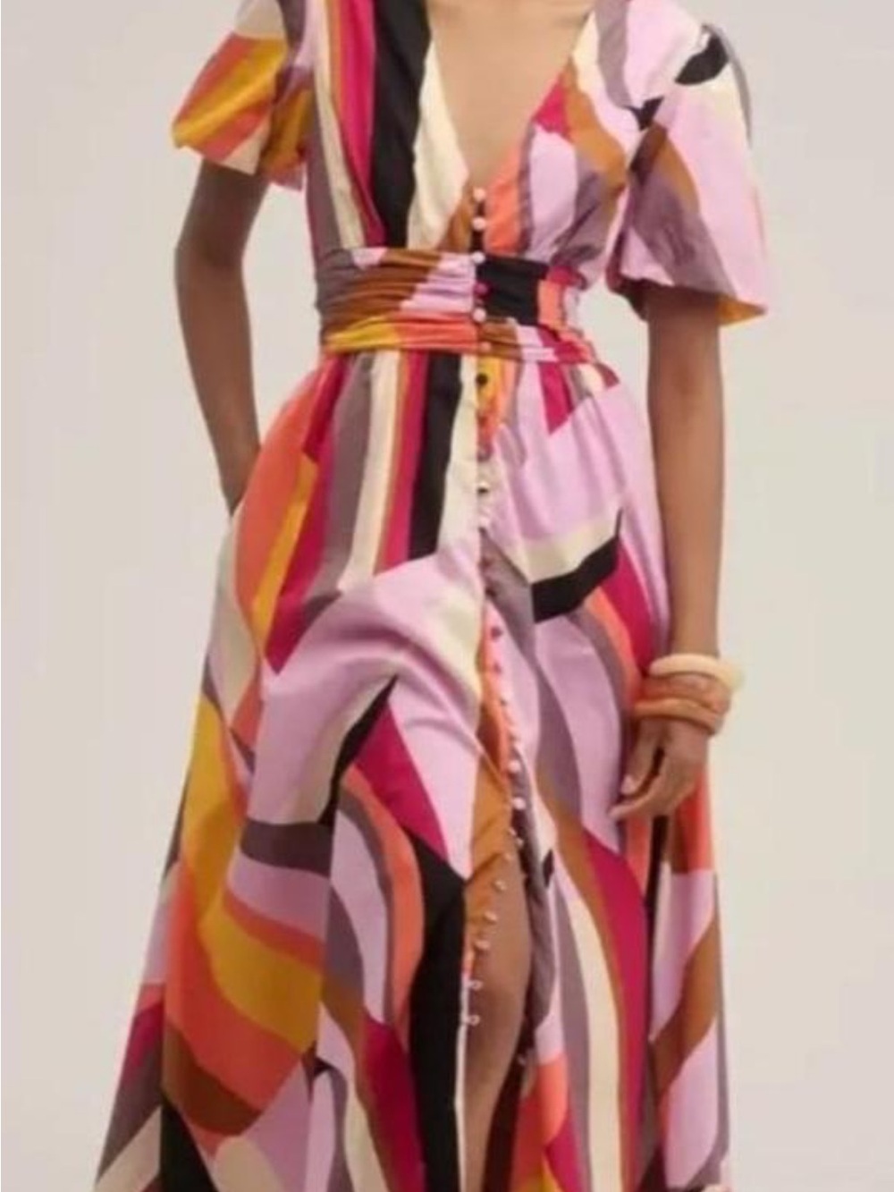 Anthropologie Katerina V-Neck Dress in Pink & Multi - Women's Dress